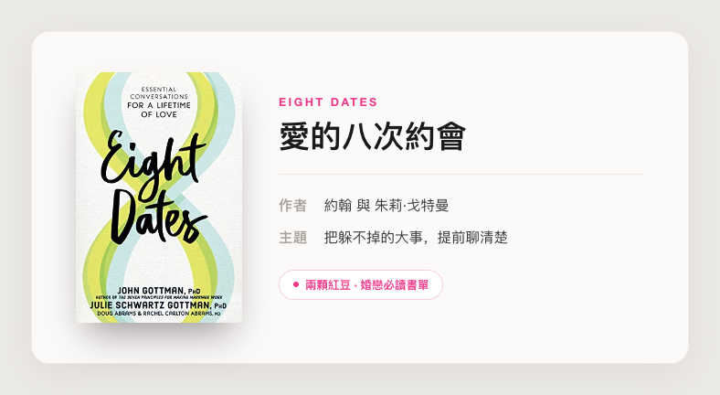 Eight Dates 愛的八次約會 · 兩顆紅豆婚戀必讀書單